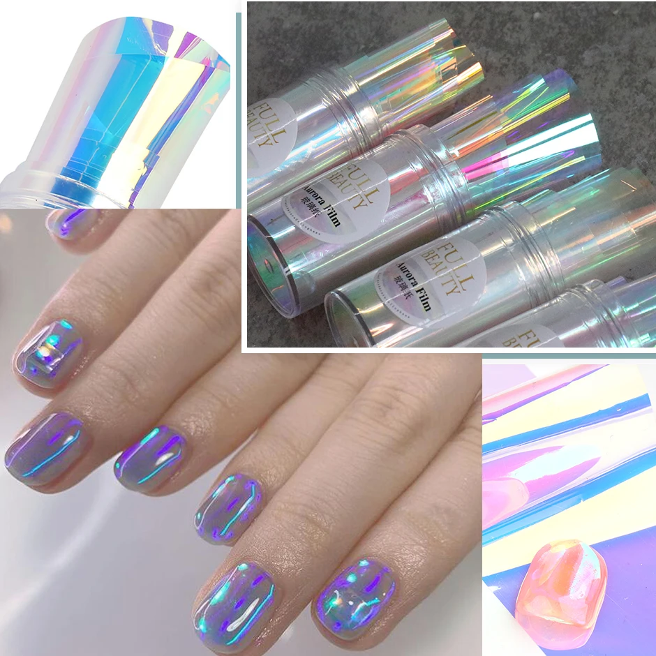 Aurora Nail Foils Shattered Glass Nail Art Marble Holographic Cellophane  Paper Nail Sticker Summer Manicure Clear Design GL1900 - AliExpress