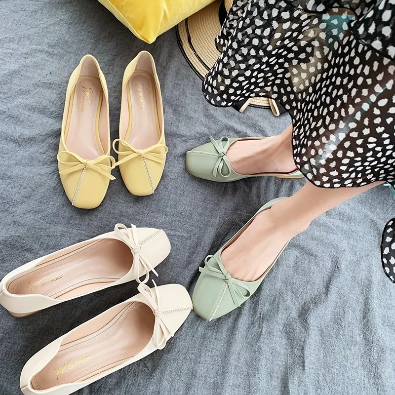 

Shoe ~~~ 2019 New Style ~~~ Women's Korean-style Chunky-Heel Semi-high Heeled Square Head WOMEN'S Shoes ~~~ Fashion ~~~ BOW ~~~