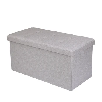 

76*38*38cm Foldable Linen Seat Simple Practical Folding Stool Storage Box Cube Shape Pouffe Home Office