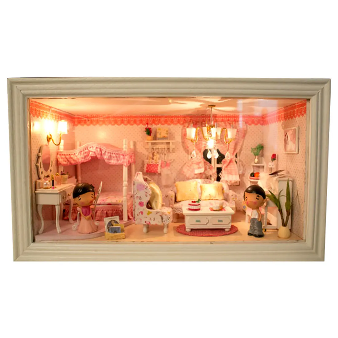 

DIY Creative Handmade Theme Wooden Cabin Assembly Building Model Toy With Music Voice-Activated Sensor Light Doll Dustproof Door