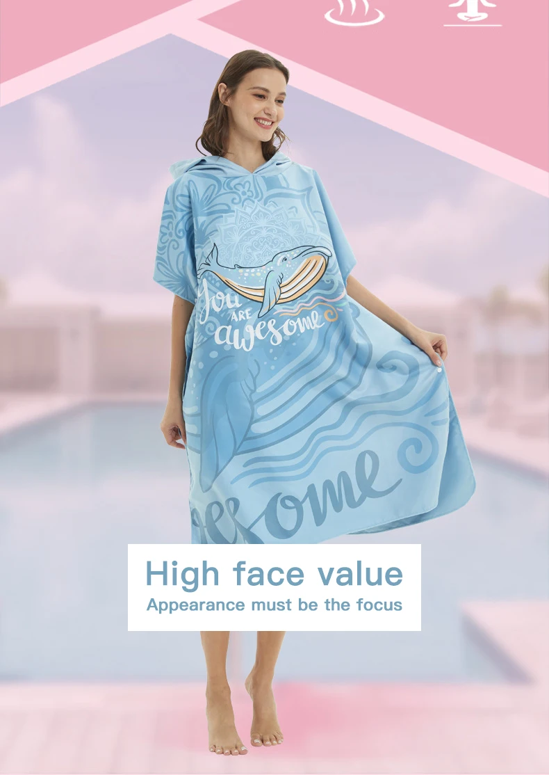 

New Fashion Quick Drying Microfiber Print Changing Robe Bath Towel Outdoor Hooded Beach Poncho Towels Swimming Bathrobe Cloak