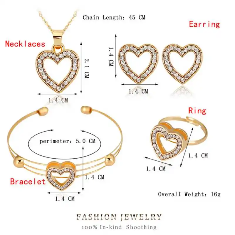 4 шт./компл. наборов в форме сердца Украшение роскошное кристаллическое ожерелье