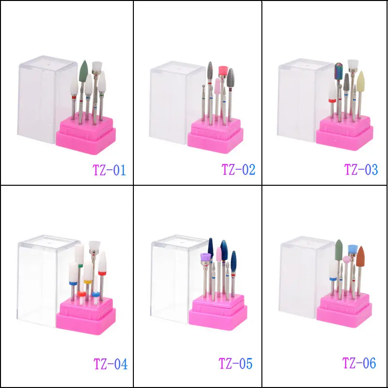  7 Pcs Ceramic Nail Drill Bits Set with Box Milling Cutter Manicure Machine Accessories Electric Nai