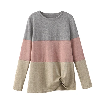 

Hirigin New Wool Blend Women Winter Autumn Fits Color Patchwork Fashion Streetwear Long Sleeve Knitted Pullover Knitwear