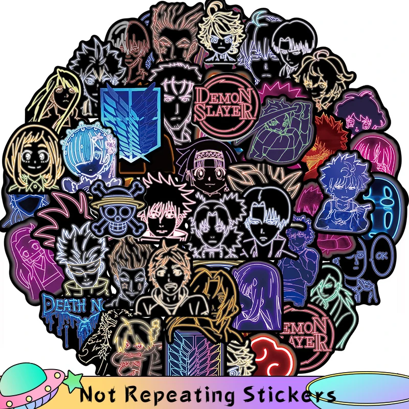 10/50Pcs/pack Cartoon Mix Neon Anime Jujutsu Kaisen Demon Slayer Waterproof Stickers For Diy Luggage Laptop Skateboard Case