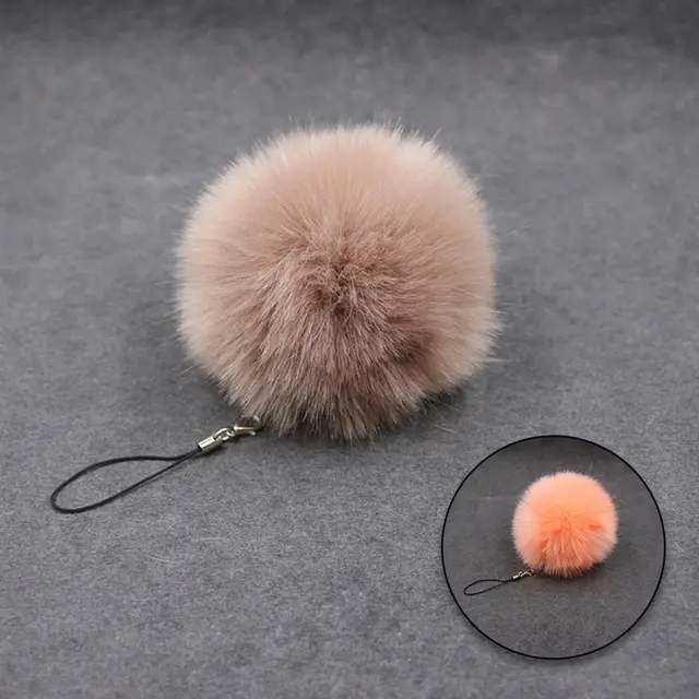 harmtty Soft Pom Pom Faux Fur Keychain Fluffy Ball Bag Car Key Ring Tassel  Pendant Decor,Dark Purple 