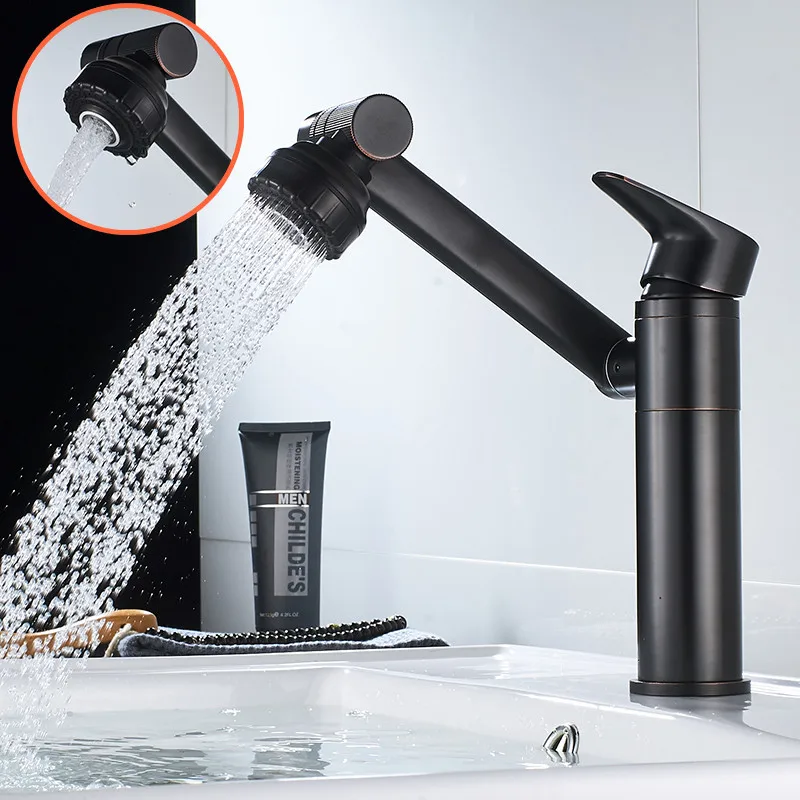 black oil brushed Смесители для ванной бассейна Твердый латунный Смеситель для раковины кран горячей и холодной вращающийся бортике черный масло матовый/хром/золото - Цвет: black oil brushed