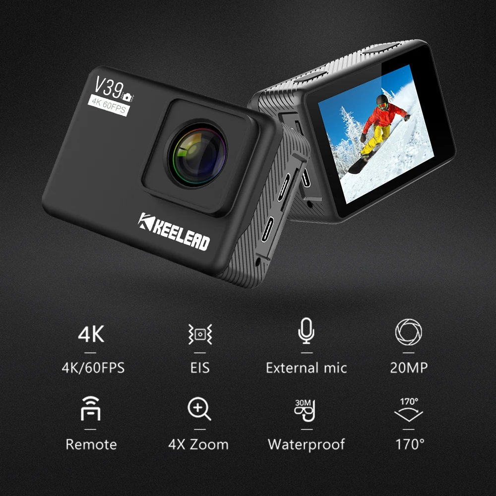 KEELEAD V39 Экшн камера 4K / 60FPS 20MP 2 0 &quotLCD EIS видео двойной микрофон WiFi Водонепроницаемая