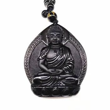 

Natural Obsidian jade Carved Buddha Tathagata Pendant Necklace Man Exquisito Jewellery Fashion Accessories Luck Amulet Gifts