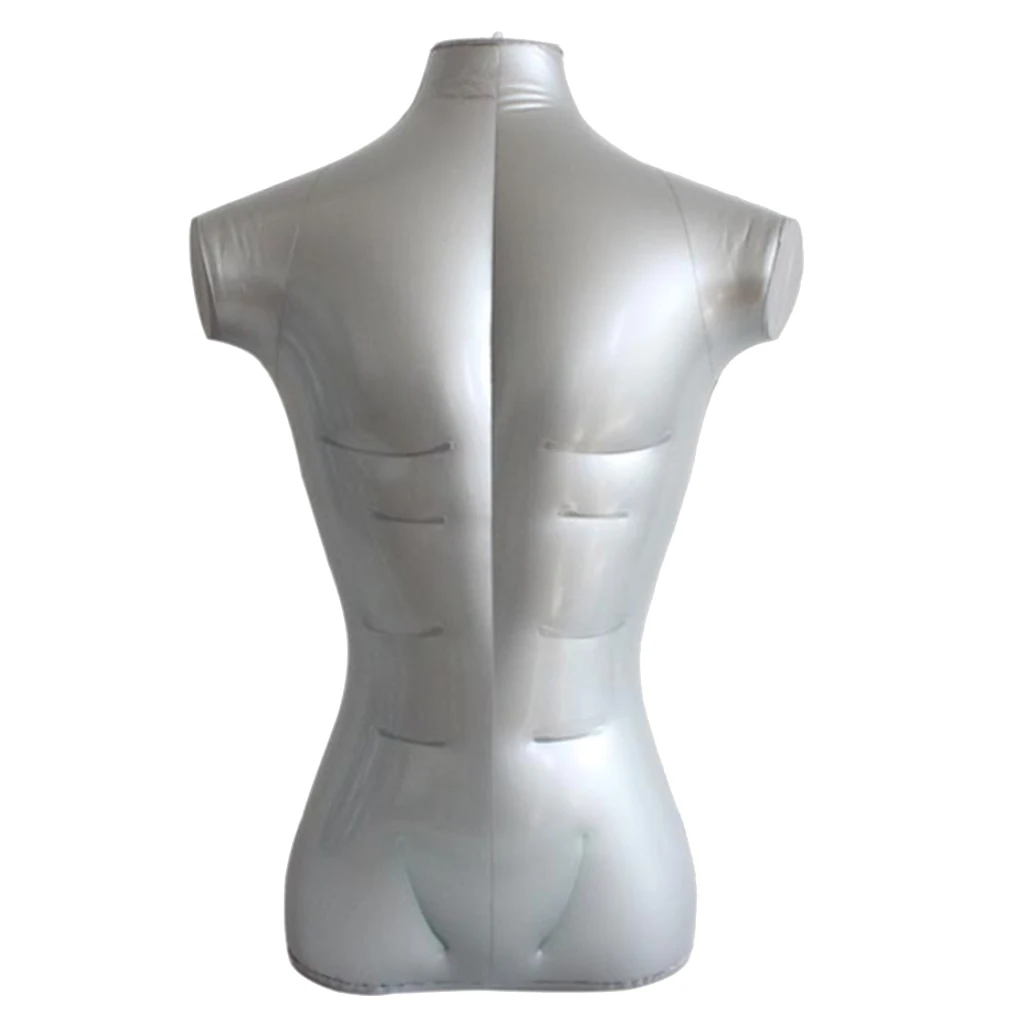 28.35'' Inflatable Male Mannequin Bust T-shirt Top Dummy Store Display Models Holder Silver