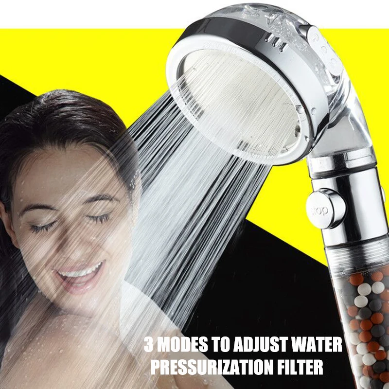 

One Button To Stop Shower Heads Water Saving Skin Care Hand Held Shower SPA Adjustable 4 Function High Pressure Shower Head