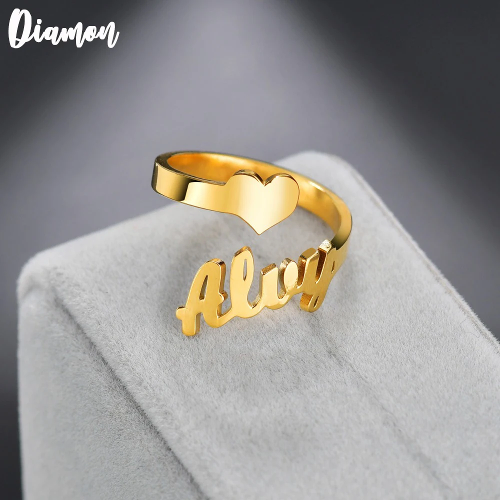 

Diamon Customized Fashion Stainless Steel Name Ring Personalized Letter Gold Color Pendant Nameplate Jewelry Gift For Lovers