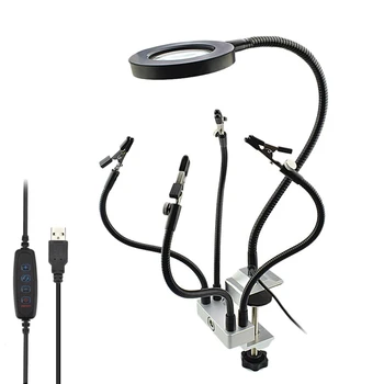 

Led 3X Magnifier Bench Vise Table Clamp Soldering Helping Hand Soldering Station Usb 5Pc Flexible Arms Third Hand Tool