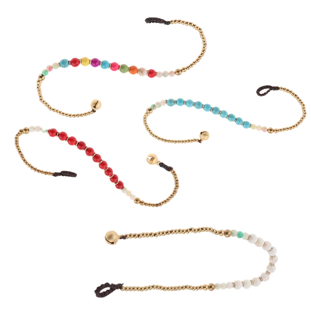 

Beaded Rope Anklet Boho Handmade Wax Rope Braided Ankle Bracelet, Nepal Stone Charm Anklets
