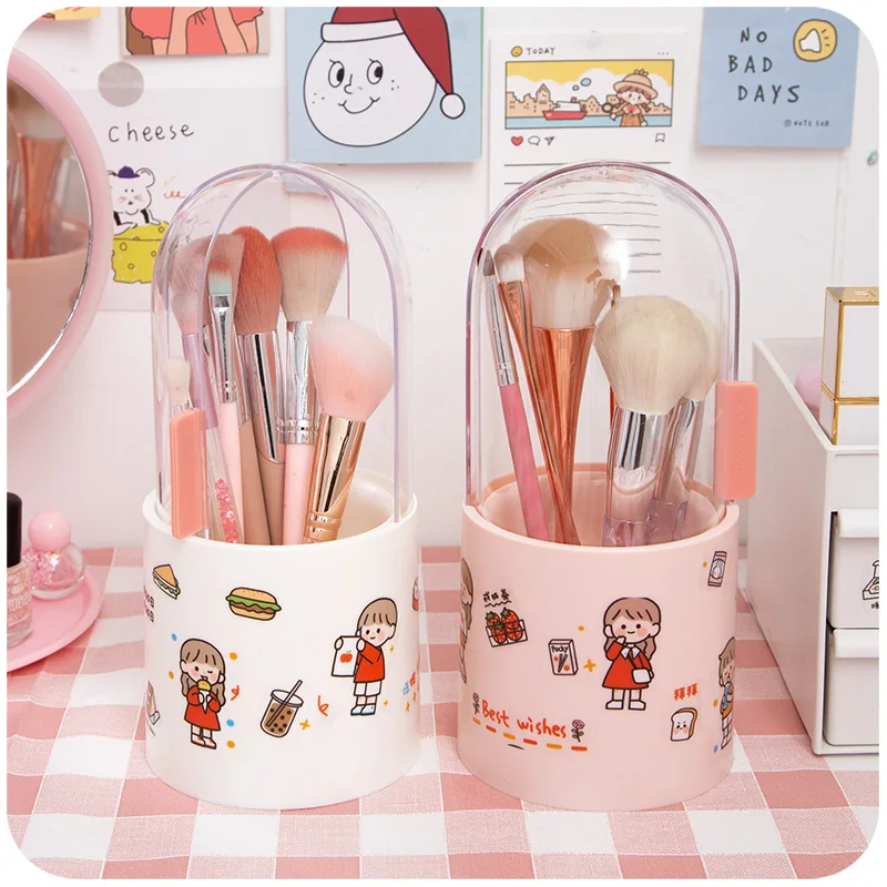 Kawaii коробка для хранения ручка бочка макияжа кисти акриловый туалетный стол