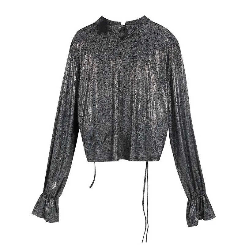 TVVOVVIN Sexy Pleated Drawstring Blouse Women Clothes Fashion Stand Collar Casual Match All Shirt Top Autumn New D245
