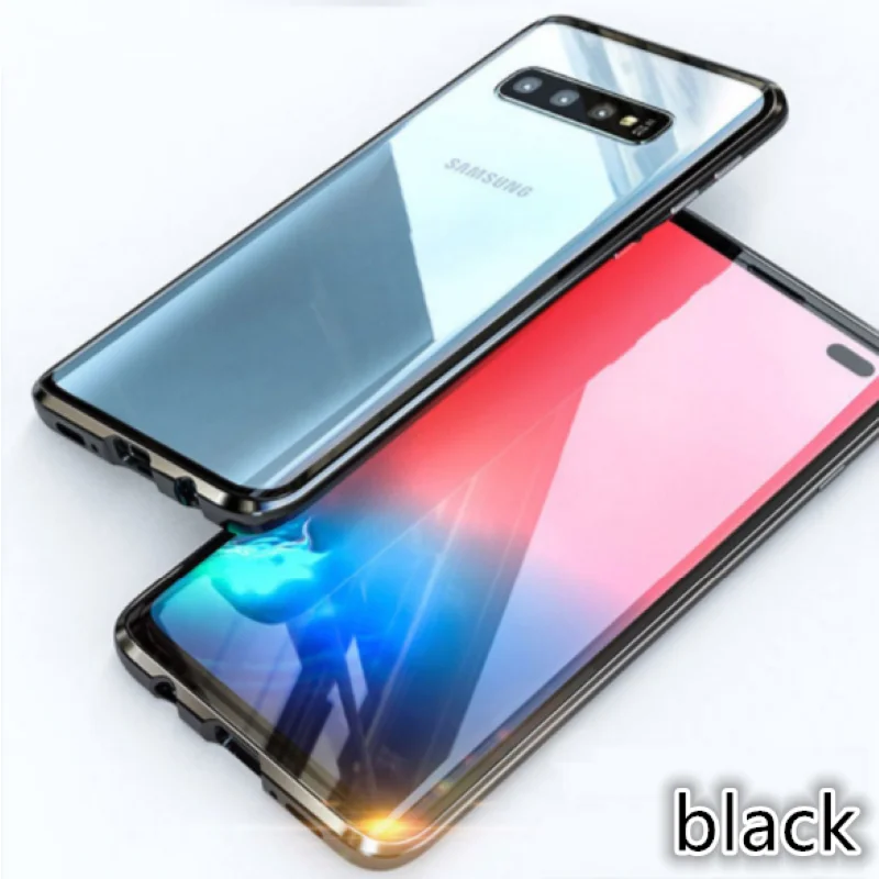 360 Передний+ задний двухсторонний 9Н чехол из закаленного стекла для samsung Galaxy ys10 S8 S10 Plus S9Plus S9 Note 9 8 чехол Магнитный - Цвет: Black