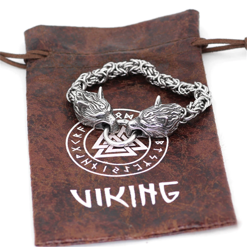 JewelryWe Nordic Viking Bracelet For Men - Stainless Steel Franco Chain With Snake Head, Punk Biker Style Gift