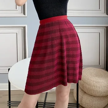 

Miyake Pleated Skirt For Women 45-75kg 2020 Summer New Simple Stripes Casual Four-side Big Stretch Skirts Above The Knees