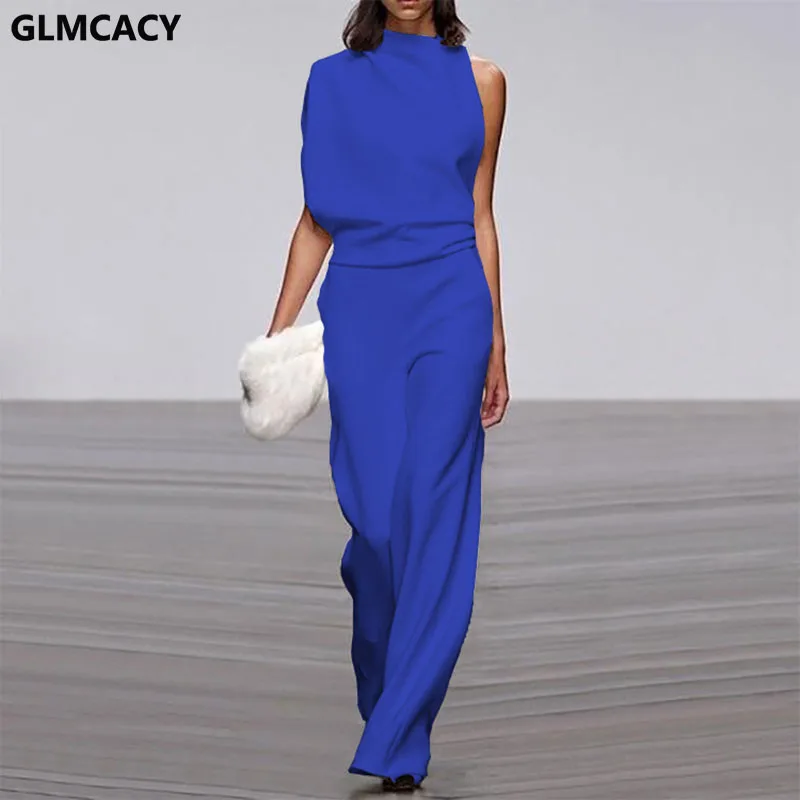 12 Colors Women Elegant Solid One Shoulder Long Jumpsuit Ladies Romper Loose Overalls Fashion Wide Leg Workwear 12 Colors Women Elegant Solid One Shoulder Long Jumpsuit Ladies Romper Loose Overalls Fashion Wide Leg Workwear