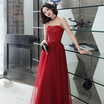 

Chinese Female Red Bride Wedding Dress Sexy Strapless Cheongsam Noble Qipao Elegant Long Vestidos De Festa Slim Mesh Prom Gown