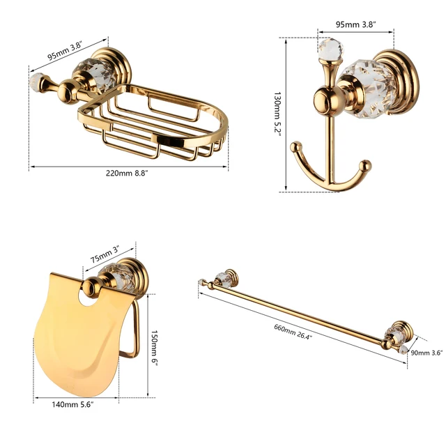 KEMAIDI Luxury Crystal Golden Bathroom Hardware Set