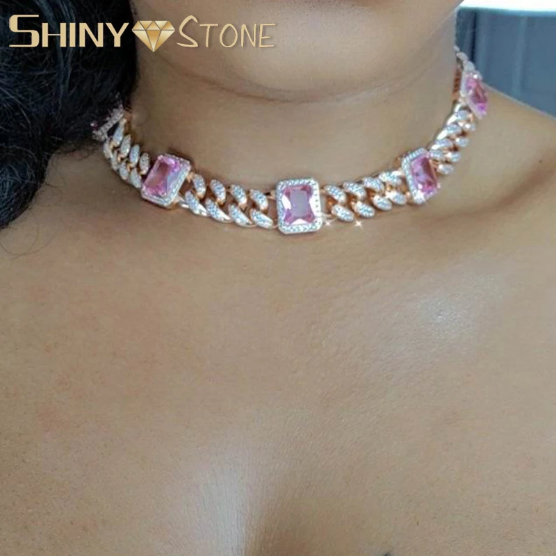 new-red-blue-green-rectangle-stone-charm-necklace-12mm-iced-out-miami-cz-cuban-link-chain-hip-hop-women-chunky-choker-jewelry