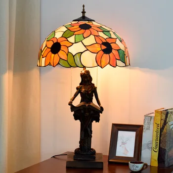 

retro sun HuaDi tiffany stained glass lamp European sitting room dining-room desk lamp of bedroom the head of a bed