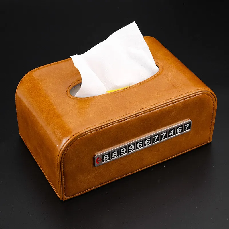 

[MIX] 10PCS Microfiber Leather Car Tissue Boxes Stop Sign With Luminous Number Napkin Paper Box Auto Center Console Seat Armrest
