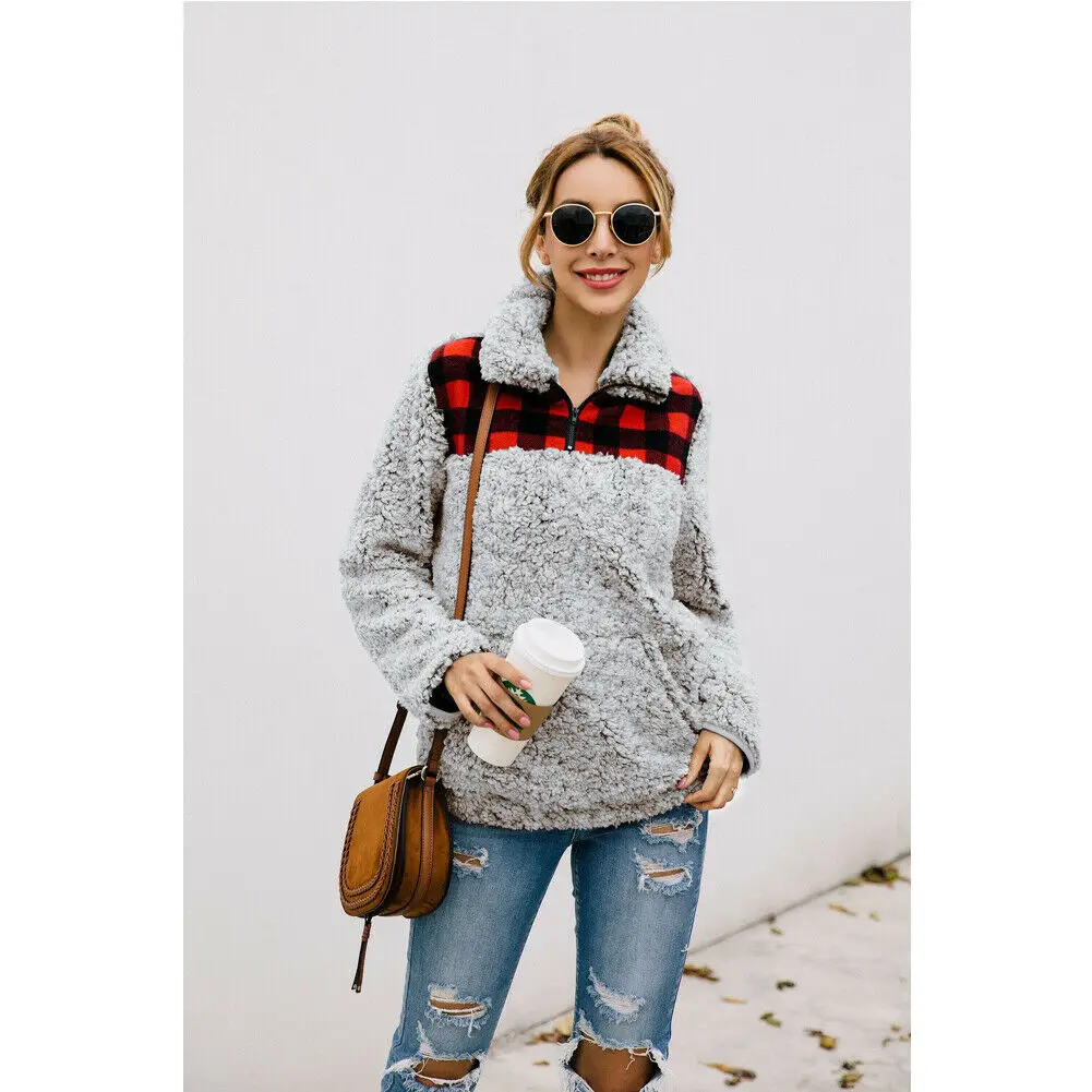 Женская флисовая верхняя одежда модный клетчатый пушистый толстый свитер в
