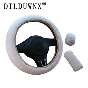 

Winter Car Steering Wheel Cover 16 Colors Universal Handbrake Gear Positioning Three-piece Fur Cover Car Interior Accessories