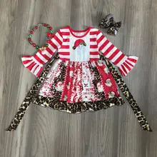 Рождественская Одежда для маленьких девочек; хлопковое осенне-зимнее Полосатое леопардовое плиссированное платье с Санта-Клаусом; эксклюзивные аксессуары до колена