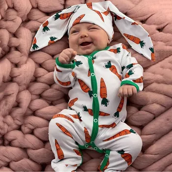 

CYSINCOS Newborn Infant Baby Boys Girls Clothes Long Sleeve Cartoon Carrot Print Romper Jumpsuit+Rrabbit Ears Hat Outfits Set
