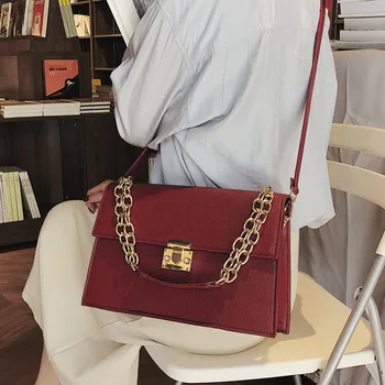 

Chain Strap Women Shoulder Bag PU Leather Ladies Handbag Bolso Mujer Grande Solid Color Sacoche Femme Crossbody Messenger Bag