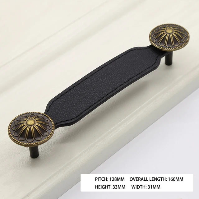 1PCS Leather Handle Bag Handle Drawer Door Knob Brown Black Furniture Handle Hardware Decoration Zinc Alloy Cabinet Dresser MBS0043-11