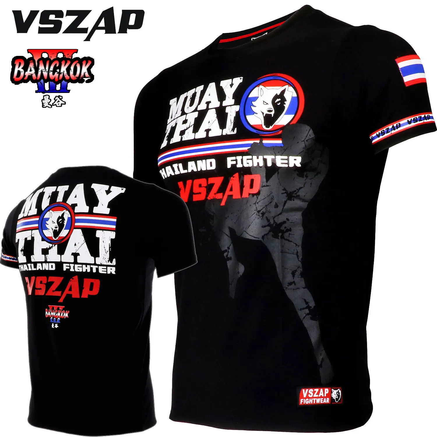 VSZAP Muay Thai Short Sleeve Fighting T-shirt Sanda Fitness Gym Training Suit Jiu-Jitsu MMA Sports Workout Shirts | Спорт и
