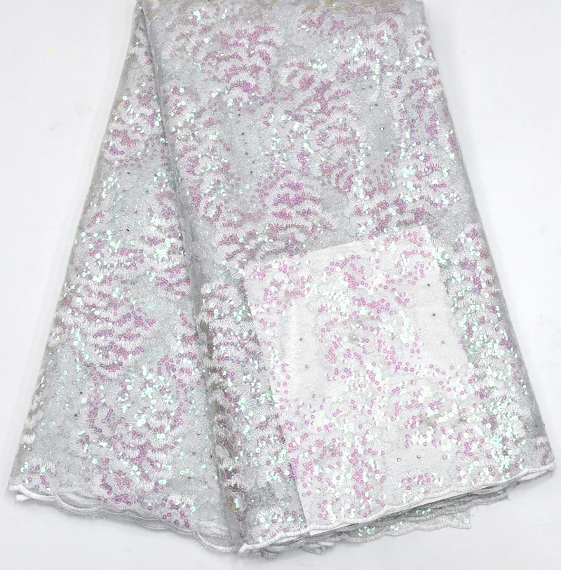 Свадебная кружевная ткань серебряная и розовая французская кружевная ткань с блестками tissu dentelle haute qualite африканская Кружевная Ткань 5 ярдов