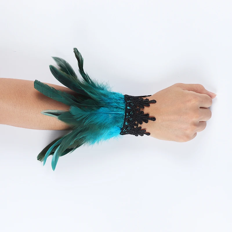 mens winter cycling gloves Punk Gothic Gloves Feather Wrist Cuff Carnival Stage Show Showgirl Natural Dyed Rooster Feather Arm Warmer Party Cosplay Costume best mens ski gloves