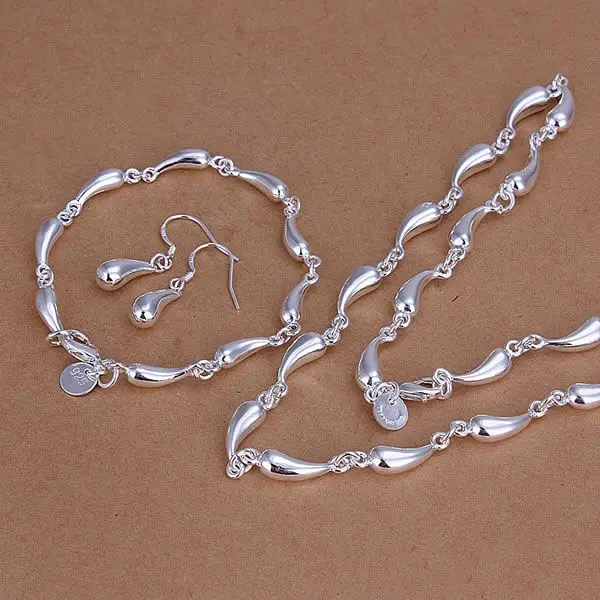 Drop Shipping Set Di Goccioline D'Acqua Set Di Gioielli In Argento Sterling 925 Orecchini Con Bracciale Con Collana Dropear Per Donna 2023 Tre Pezzi