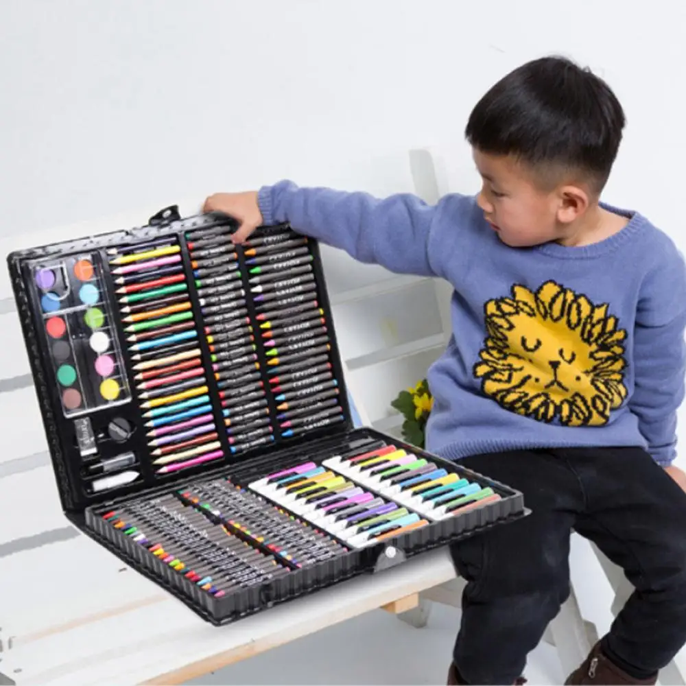 Juego de bolígrafos de dibujo para niños, Kit de arte para pintar bocetos,  lápices de colores, crayón al óleo, pegamento de Color agua Pastel con  estuche, 168 uds. - AliExpress