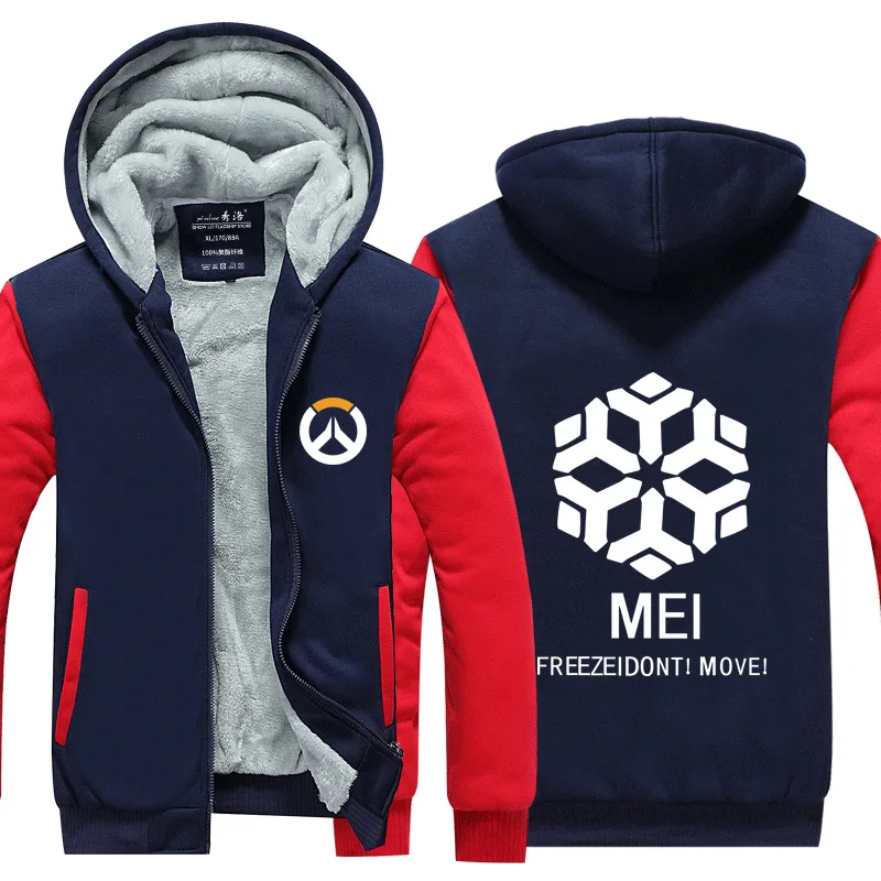 Blue and Red 1 OW Overwatch Dva Mercy Mei на молнии плотная флисовая зимняя куртка уличная Толстовка спортивная верхняя Толстовка с капюшоном костюм для косплея - Цвет: Blue and Red 1