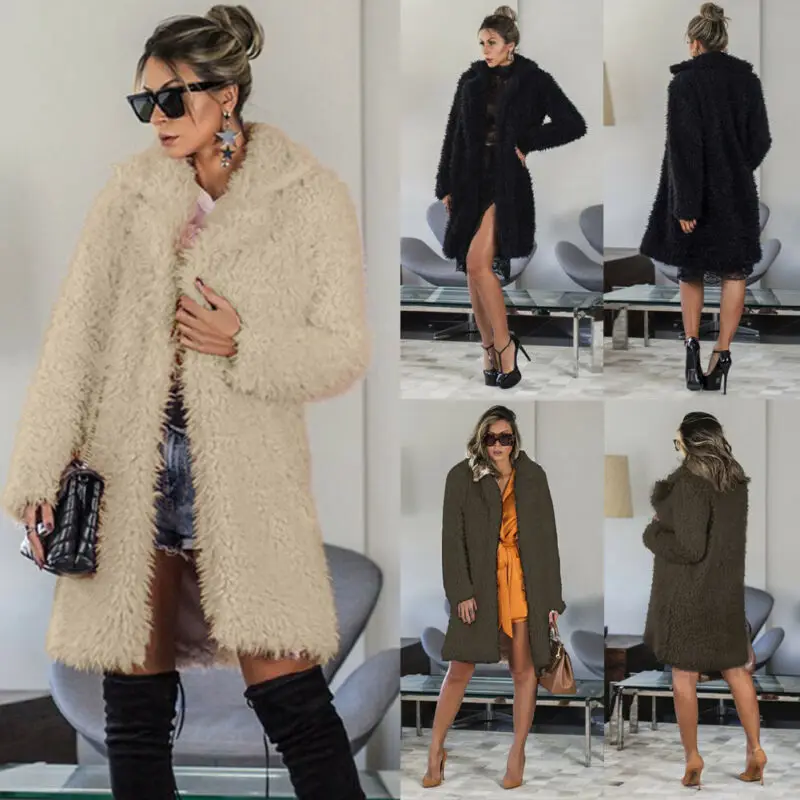 

Brand New Elegant Faux Fur Coat Women Autumn Winter Warm Soft Long Fur Jacket Female Plush Overcoat Casual Teddy Outwear