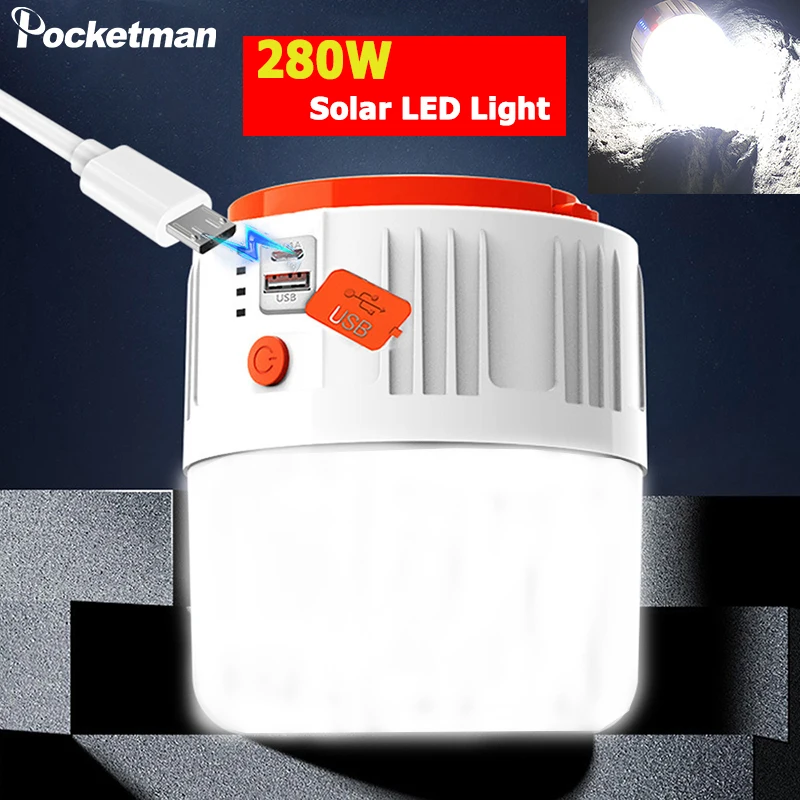 Portable Lanterns 280W 190W Solar LED Camping Light For Outdoor Tent Lamp Emergency Lights USB Rechargeable Bulb home use 5gears