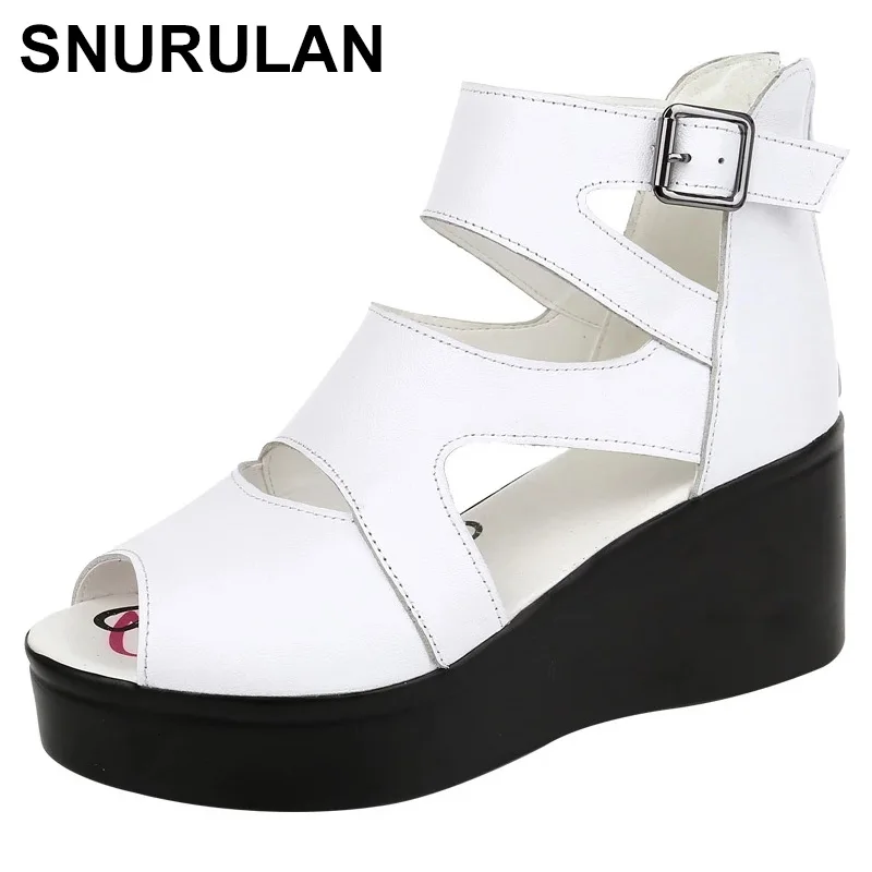 

SNURULANWomen Flat Platform Sandals 2021 Summer Genuine Leather Handmade Shoes Women Summer Sandals Slip on Ladies Shoes Sandal
