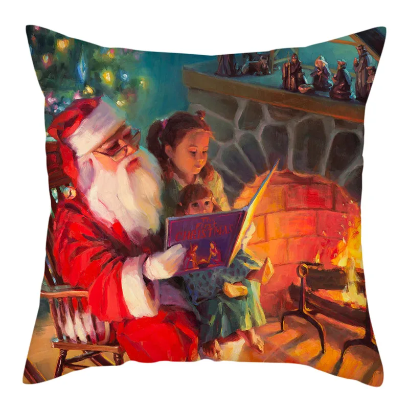 Fuwatacchi Santa Claus Printed Cushion Cover Christmas Pillow Covers Polyester Decoration Pillow Cases for Home Sofa 45X45cm