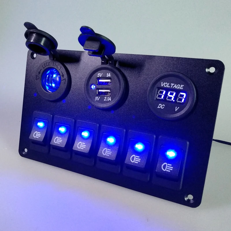 USB зарядка ABS 12 в 24 6 кнопок клавишный переключатель панель двойной