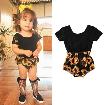 

2020 New Pudcoco Infant Baby Girl Clothes Romper Short Sleeve Jumpsuit Cotton Sunflower Romper 1Pc Summer Outfit 0-24M Wholesale