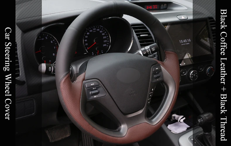 LQTENLEO черный кофе кожаный чехол рулевого колеса автомобиля для Kia K3 2012- Ceed Cee 'd Cerato 2012- Forte Koup Forte5 2013