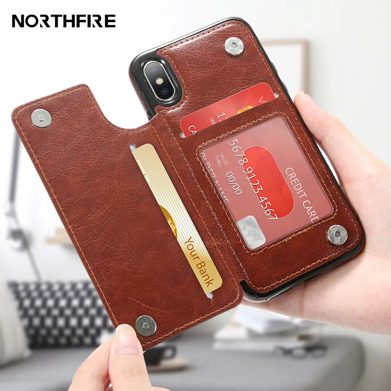 

NORTHFIRE Phone Case For iPhone X XS Max XR 6S 6 Plus 7 8 Plus 5 5S SE Case Holster Retro PU Leather Card Slot Holder Fundas
