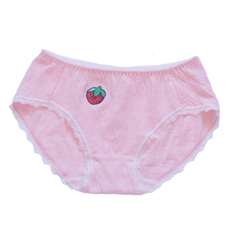 SP&CITY Solid Pleated Fruits Embroidery Cotton Underwear For Women Menstrual Panties Sweet Lace Edge Girl Briefs Female Lingerie